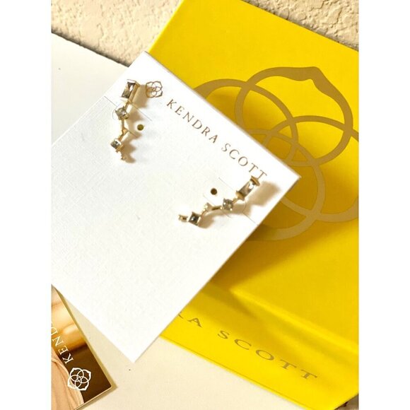Kendra Scott Sutton Climber Earring Gold Smokey Mix Clear Stones Gift Box Bag - Picture 3 of 13